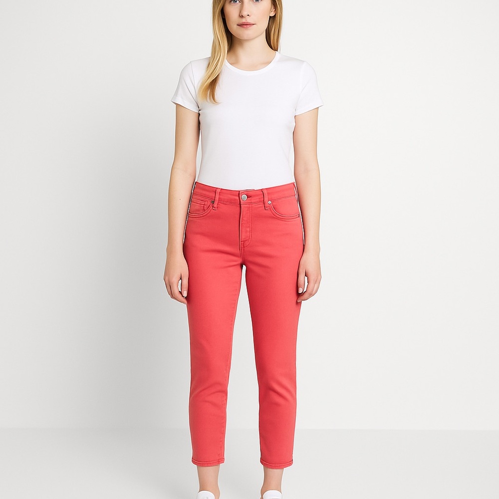 Seven7 coral ankle crop jeans women’s size 8 mid rise tangerine stretch denim